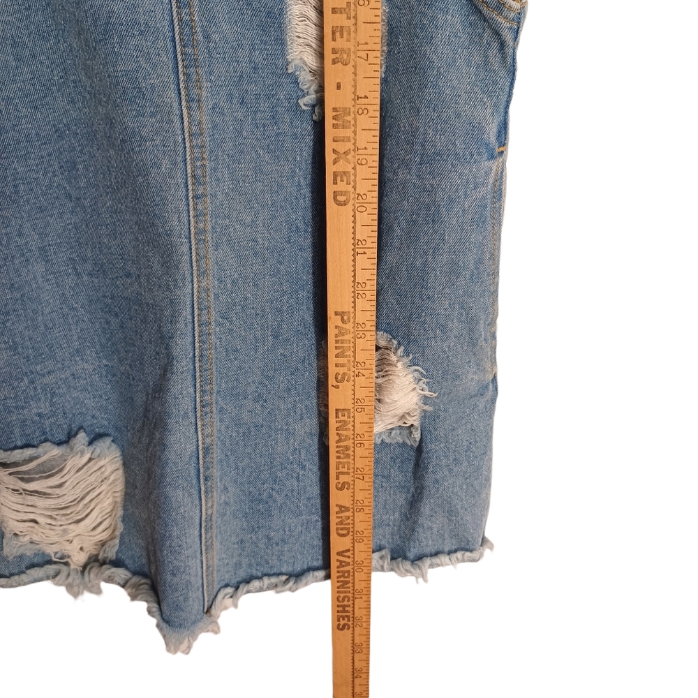 Forever 21 Light Blue Distressed Denim Overall Mini Jumper Dress - Picture 5 of 7